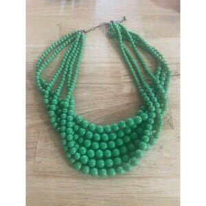 Kelly Green VTG 6 Strand  Graduated Bead Necklace Braided Adjustable 20-24in
